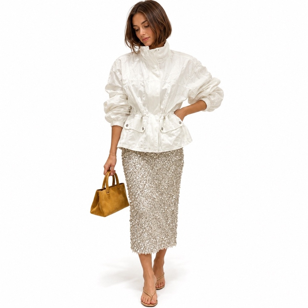 Zara White Utility Drawstring Waist Jacket Funnel Neck 2895/495/251 Small NWT